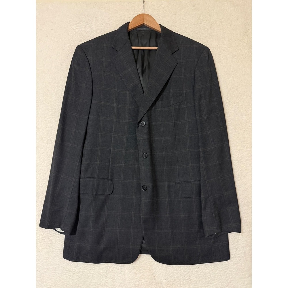 Ermenegildo Zegna Suit Jacket Mens 44L (EU 54) Gray Plaid Wool Cashmere 3 Button